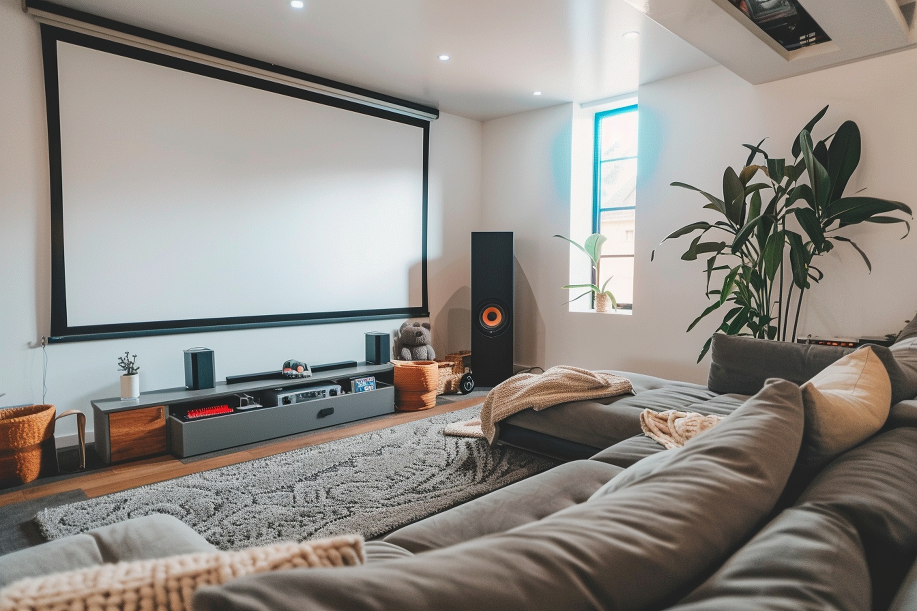 Pièce avec un écran de projection pour vidéoprojecteur